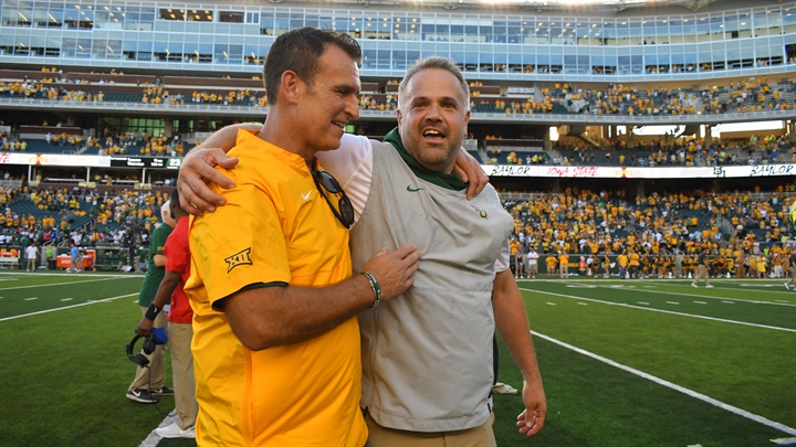 Baylor coach Matt Rhule + AD Mack Rhoades by Doug Holleman